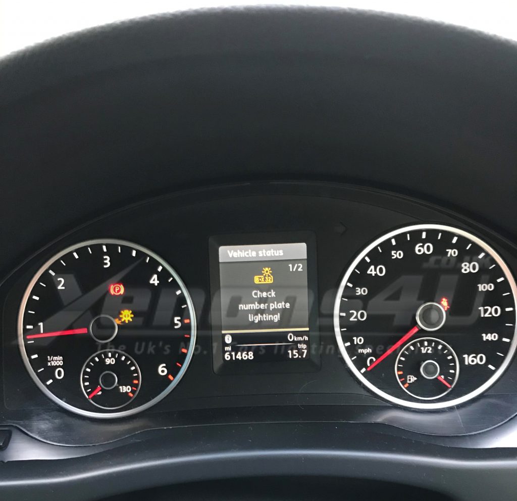 VW Volkswagen Skoda check number plate lighting warning message