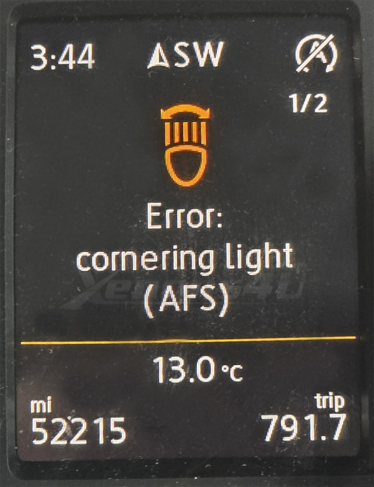 Error Cornering Light AFS Warning Message